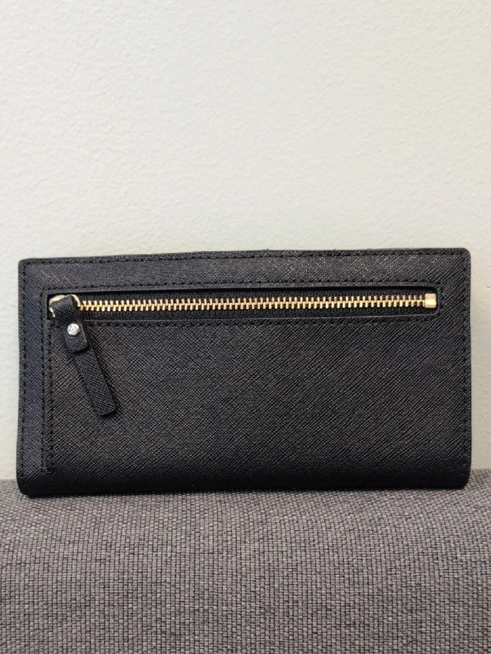 kate spade Black Saffiano Bow Wallet with Crystal Studs